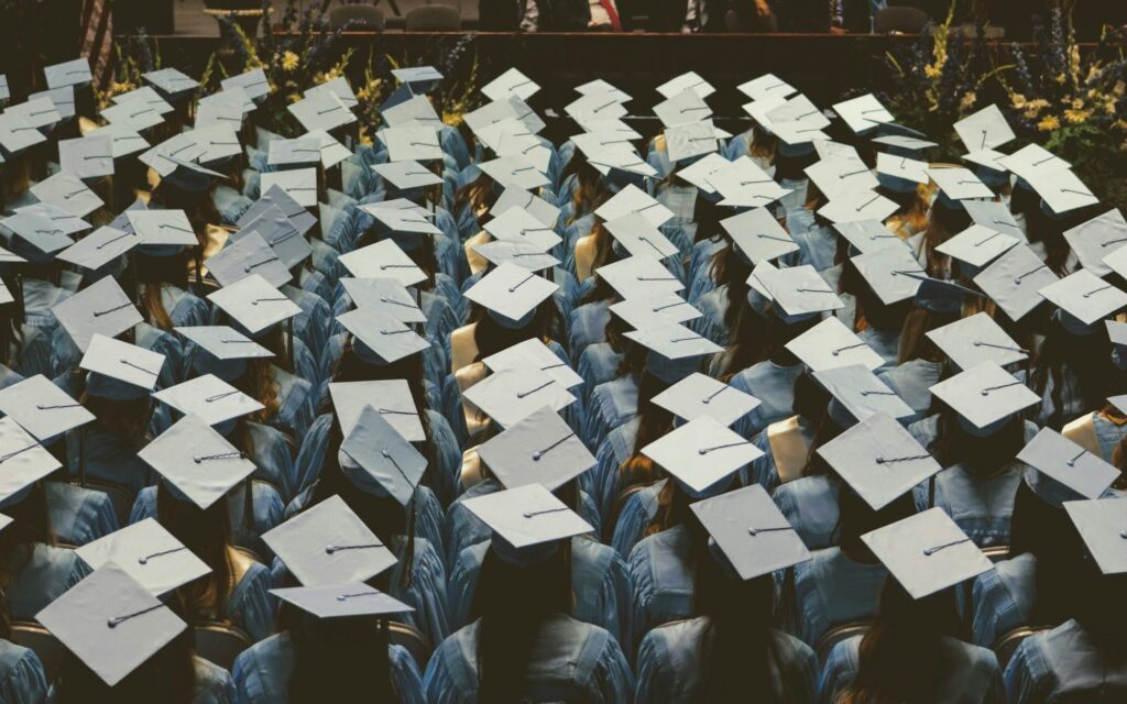 Mortarboards at a graduation ceremony